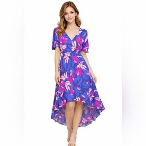Abel the Label Anthropologie flutter sleeve high low midi dress bold floral XS